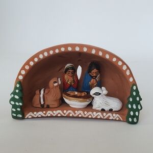 Peruvian Clay Nativity Handmade Christmas Creche from Peru Vintage Collectible
